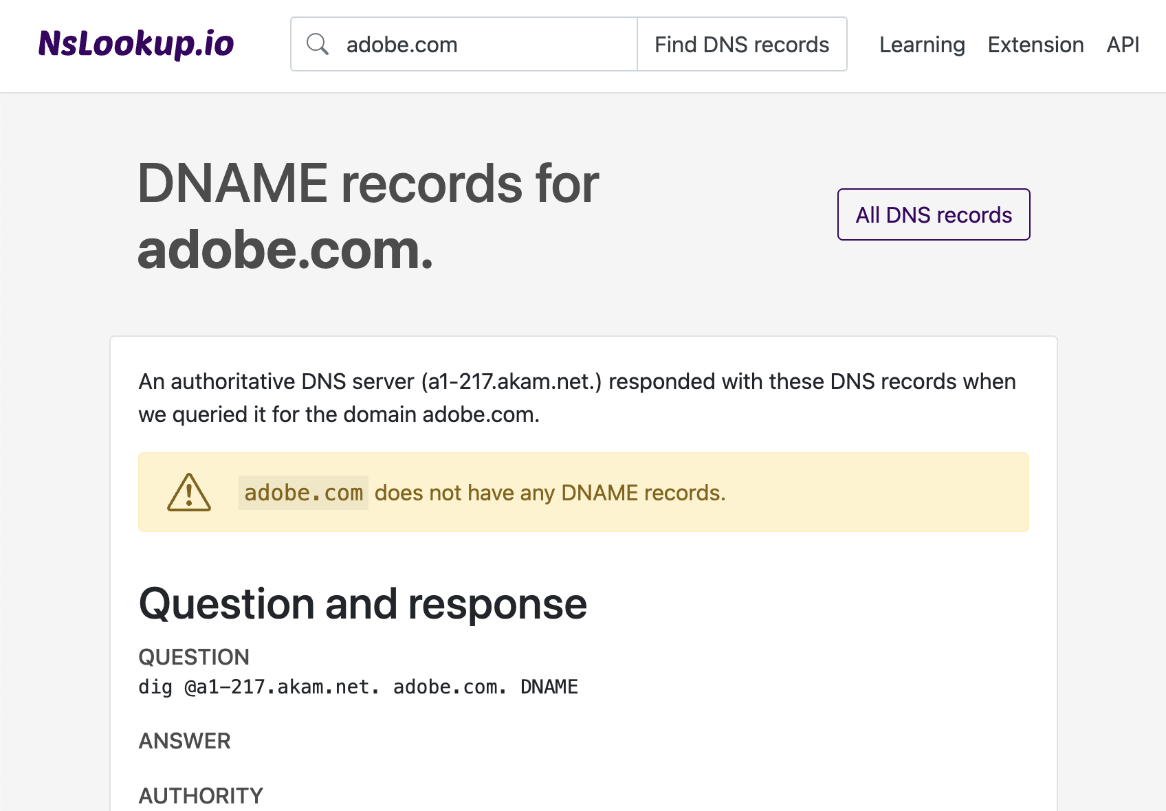 Example DNS DNAME records